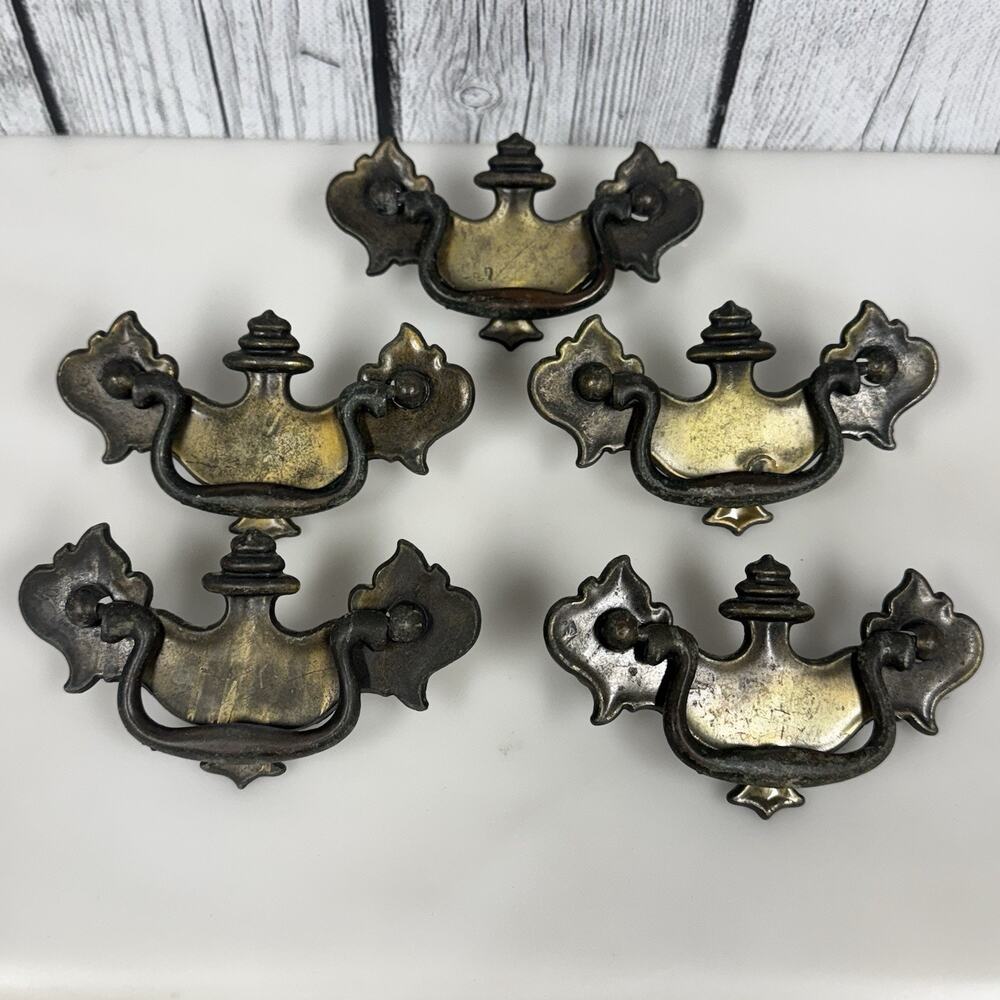 Vintage Bat Wing Drop Pull Handles Brass Tone Finish Cabinet Drawer